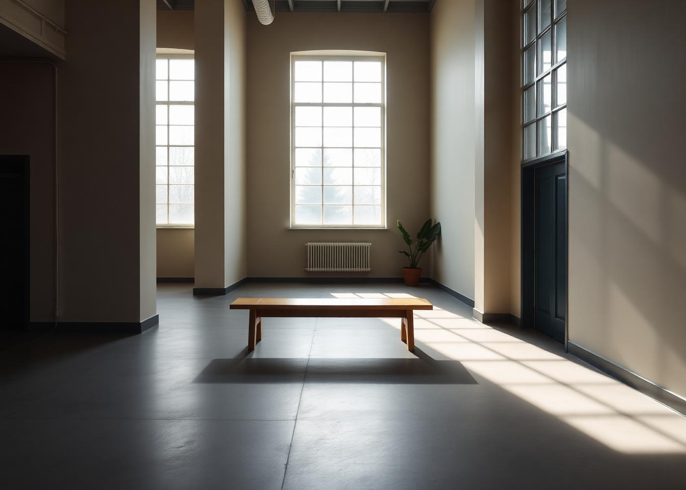 Roligt institutionelt rum med dagslys